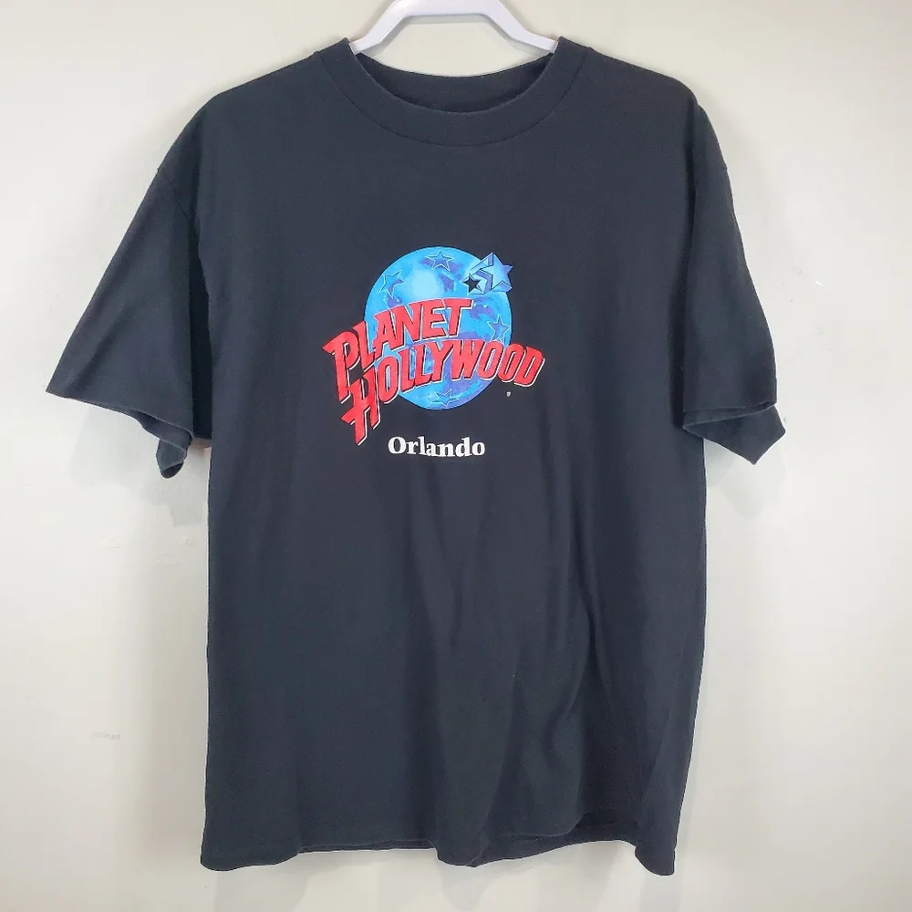 Vintage 90s Planet Hollywood Black T Shirt Size XL Cotton Single Stitch USA Made - Picture 2 of 6